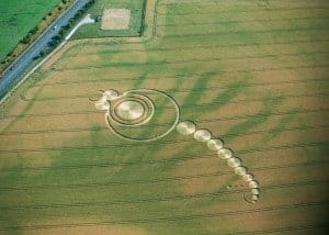 Mr. Sparkles today (Satan the great horned one) their are 14 circles including his two eyes because he lives in darkness eyes are not necessary. So we subtract to get 12 add the three average sized angels by the tail for the passages Isaiah 14:12-15 